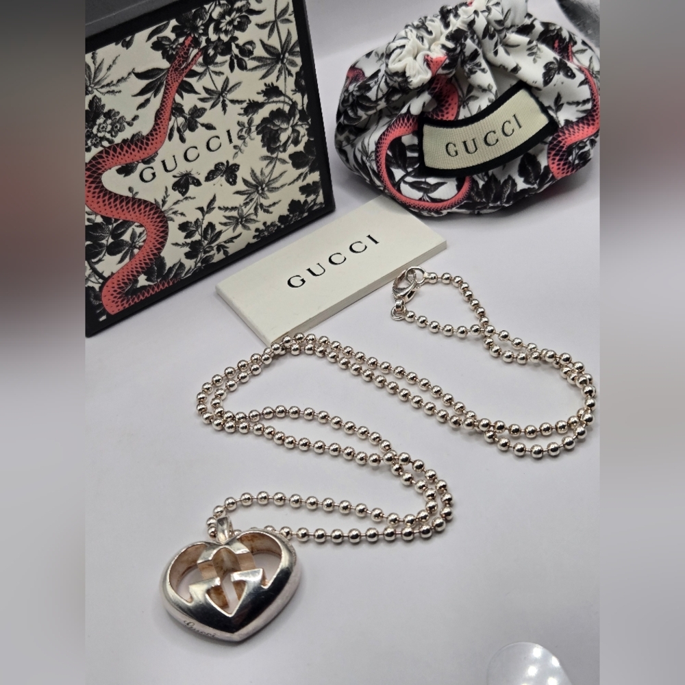 Gucci Sterling Silver Britt Heart Pendant Necklace